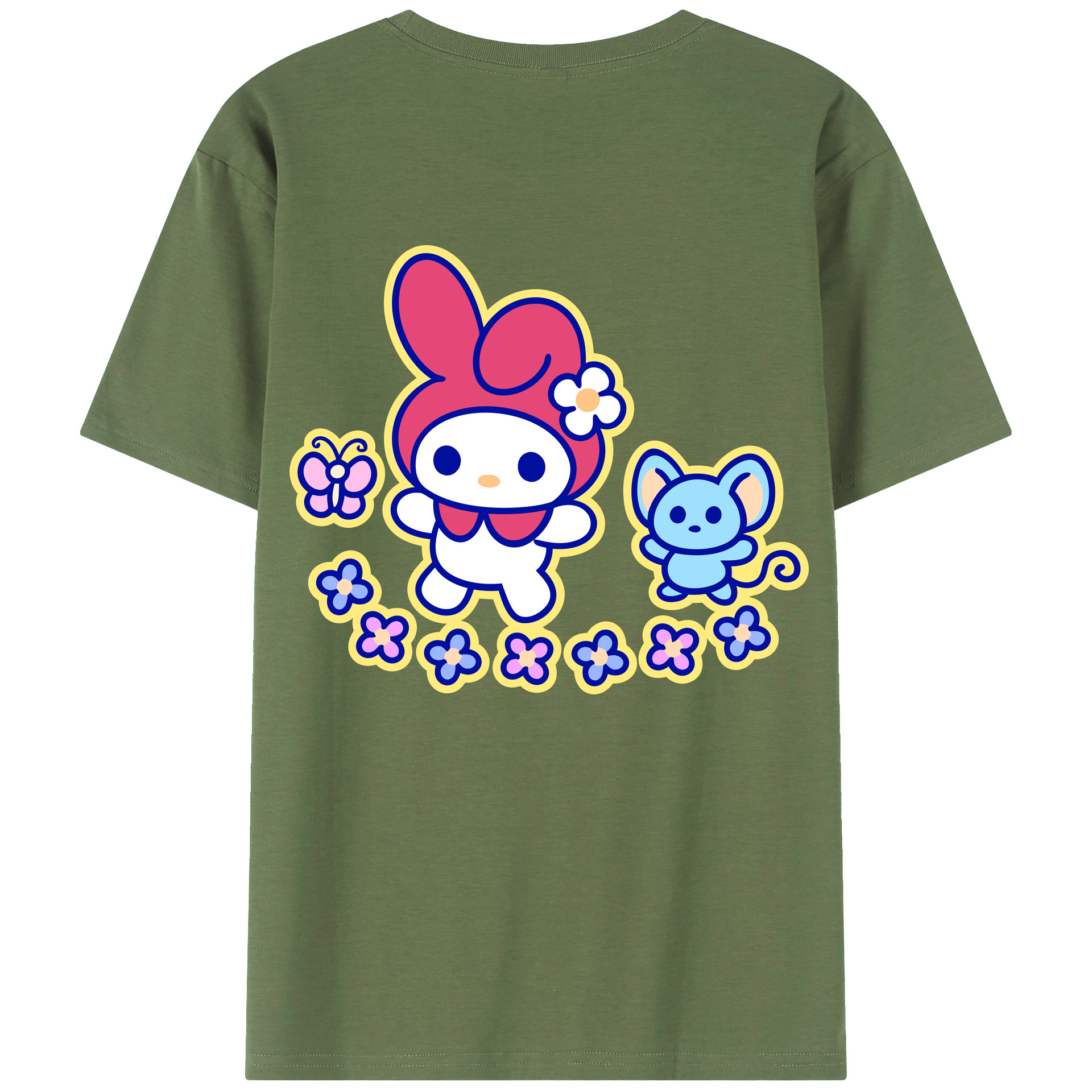 （画像用） Hello Kitty ハローキティ 綿100％ メンズ半袖Tシャツ（バックプリント） 通気性